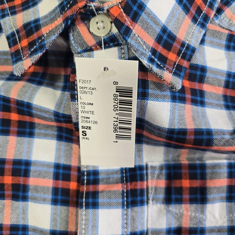 The Childrens Place Boys Blue Orange Plaid Button Down Shirt Size S 5/6 NWT
